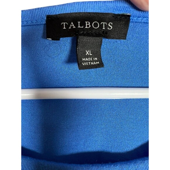 Talbots XL Women’s Blue Top Balloon Pleated Sleeve Scoop Neck Dressy Blouse - Picture 6 of 10